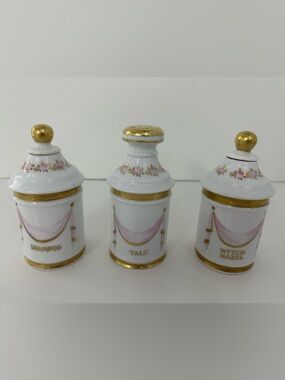 Vintage Andrea by Sadek Pink & White Porcelain Vanity Pieces (3)